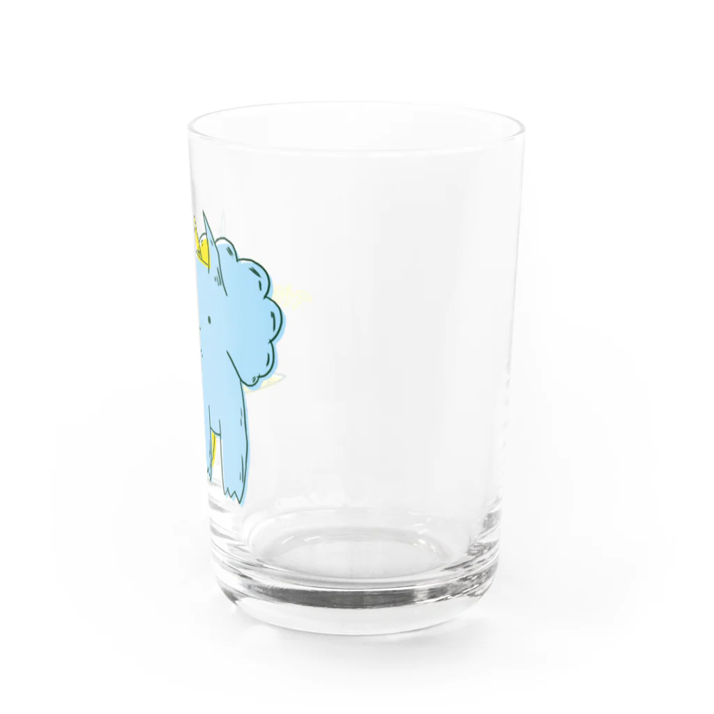 黒猫とカンパニュラのトリケラトプス好きのトリケラちゃんpopカラー Water Glass :right