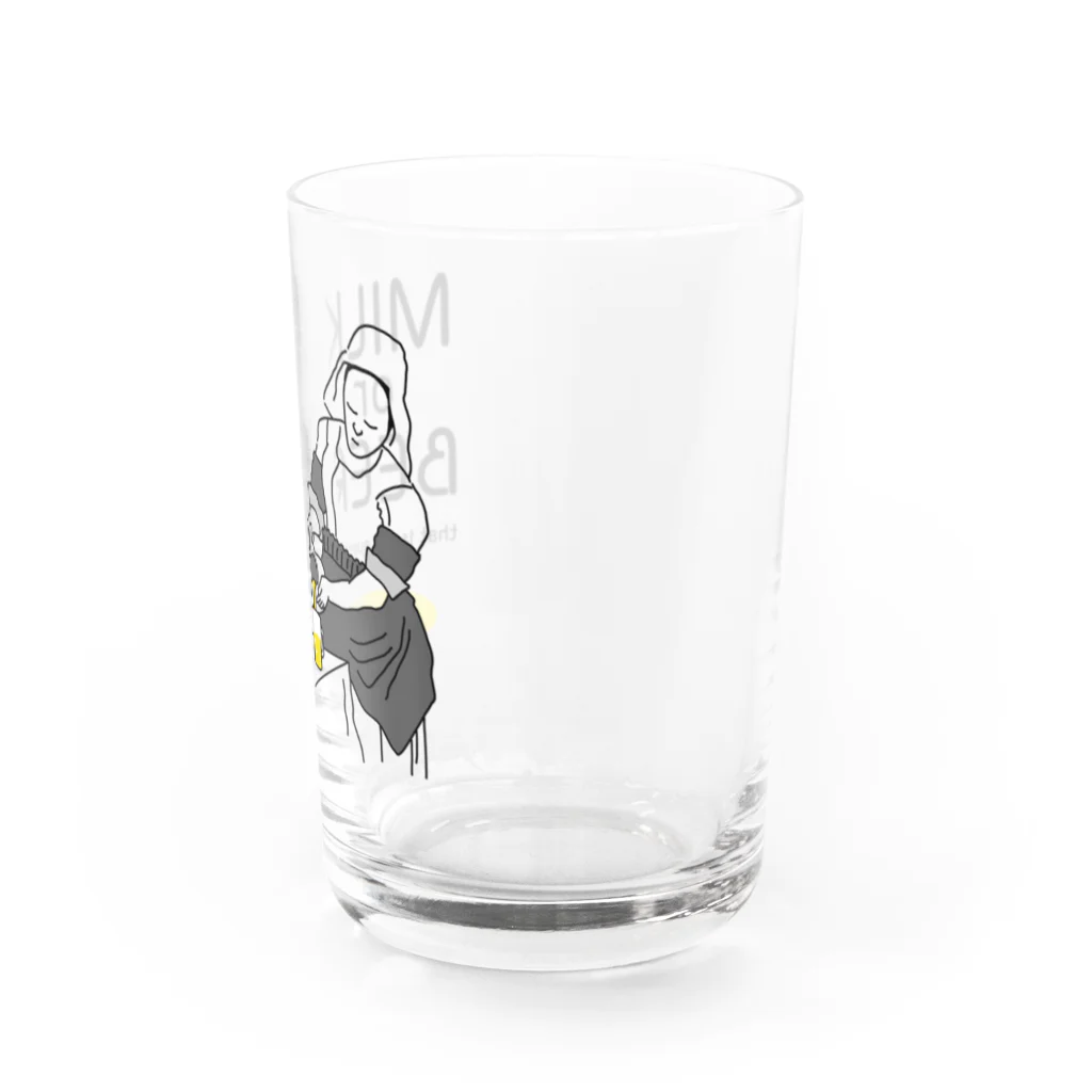 ビールとアート TM-3 Designの名画 × BEER（牛乳を注ぐ女・牛乳かビールか、それが問題だ。）黒線画 Water Glass :right