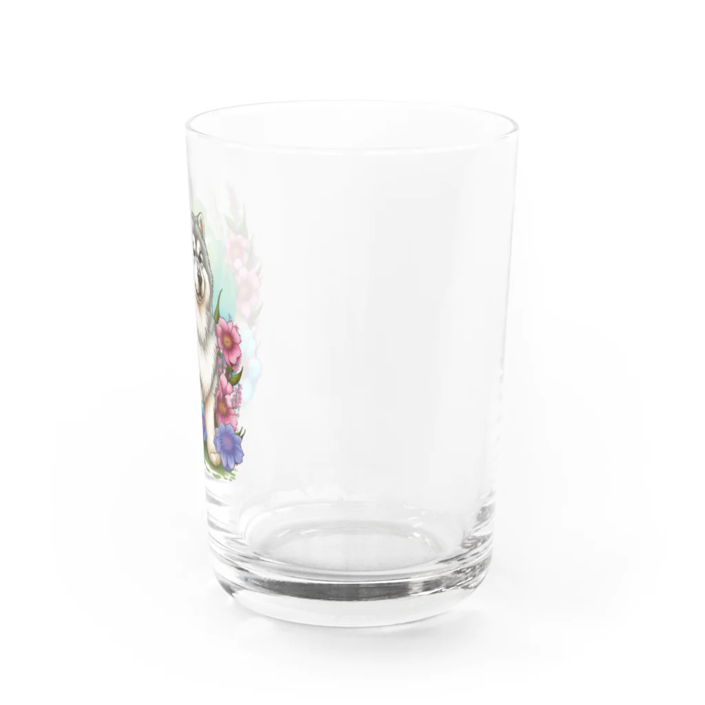 znbmsrrの花アラスカの子犬。 愛犬家のためのキュートなデザイン。 Water Glass :right