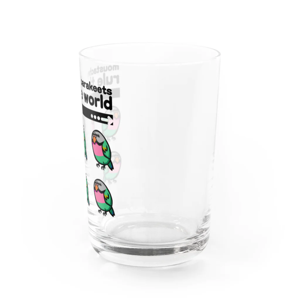 カゲトラのダルマインコのカゲトラさん（ギョリギョリ・セクステット）文字入り（moustache parakeets rule the world） Water Glass :right