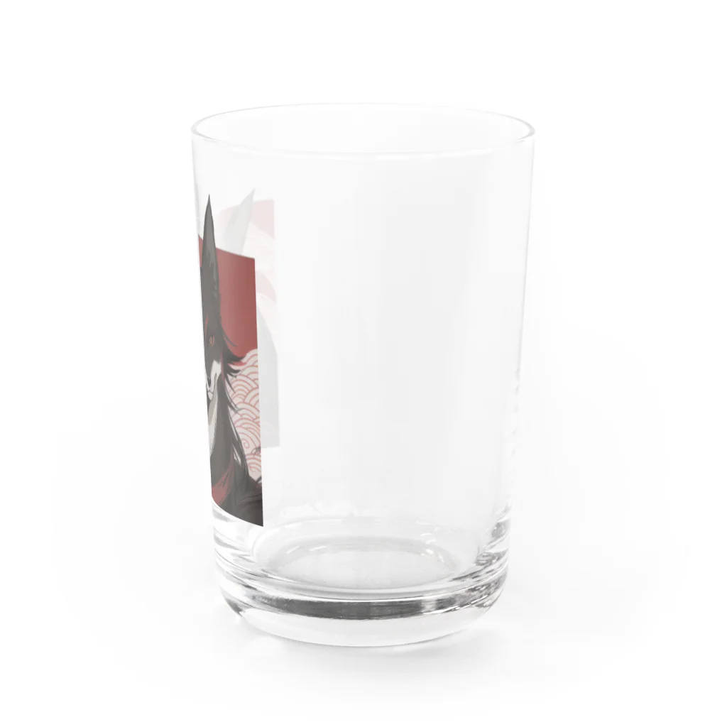 Red & Brack の花札狐 Water Glass :right