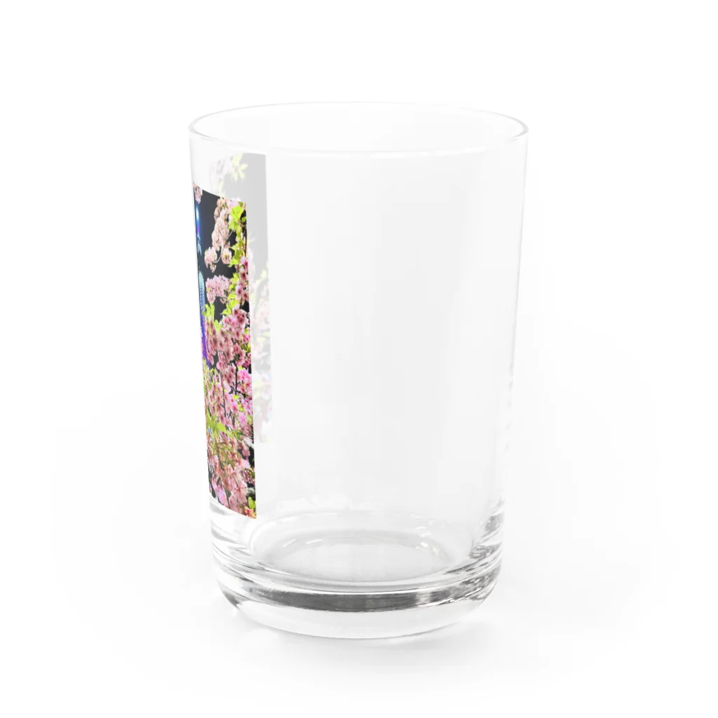 カンボジア人の店のスカイツリー&夜桜コラボ Water Glass :right