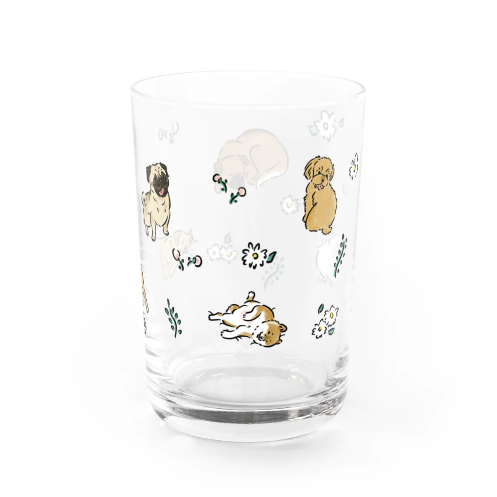 omamiの犬とお花柄 Water Glass :right