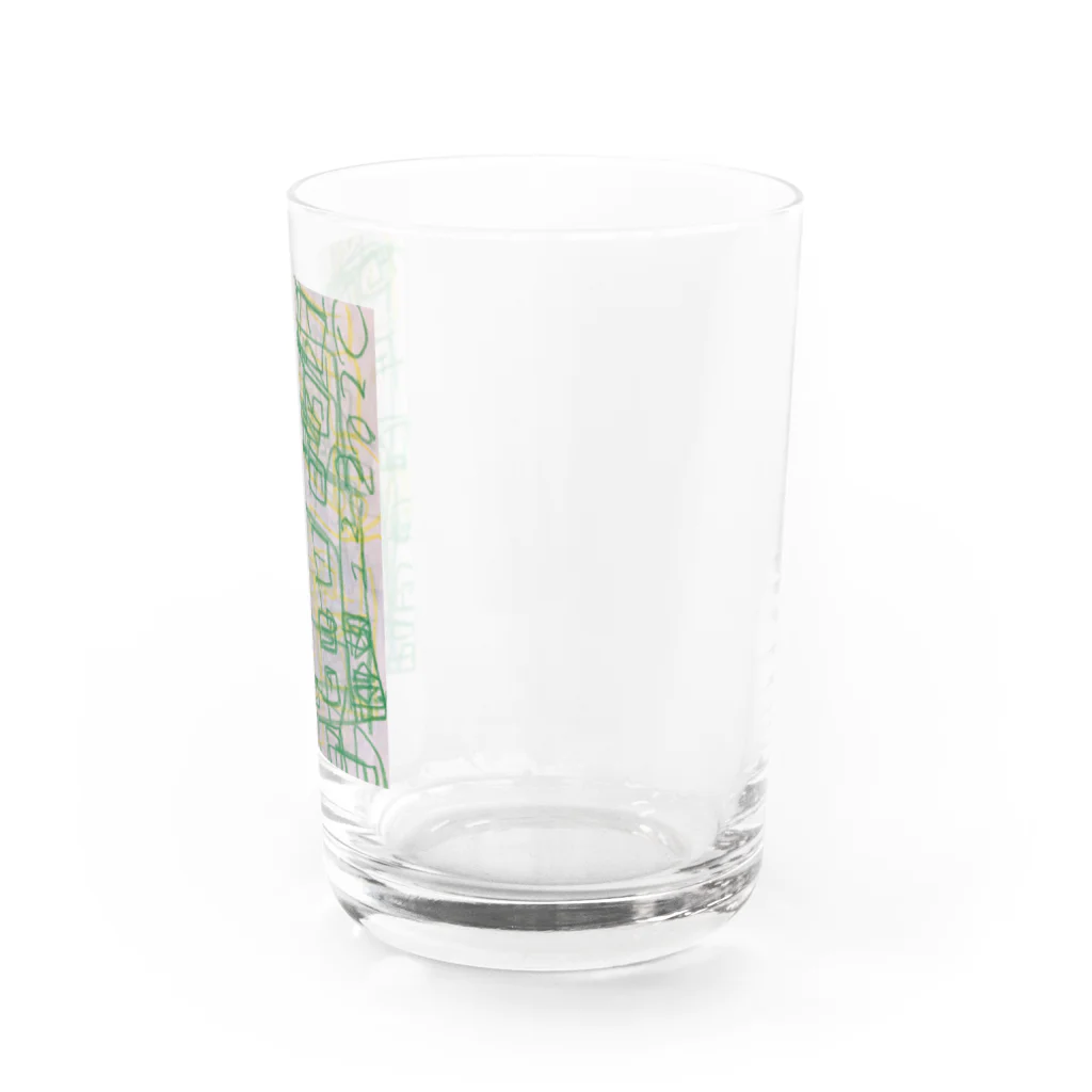 なすこのクレヨンエレベーター、緑と黄色 Water Glass :right