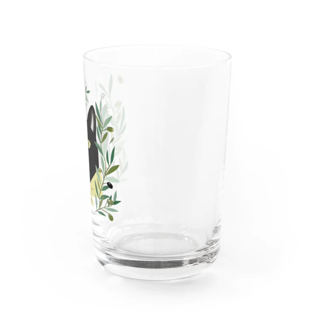 kikkutontonのオリーブ畑の黒猫ちゃん Water Glass :right