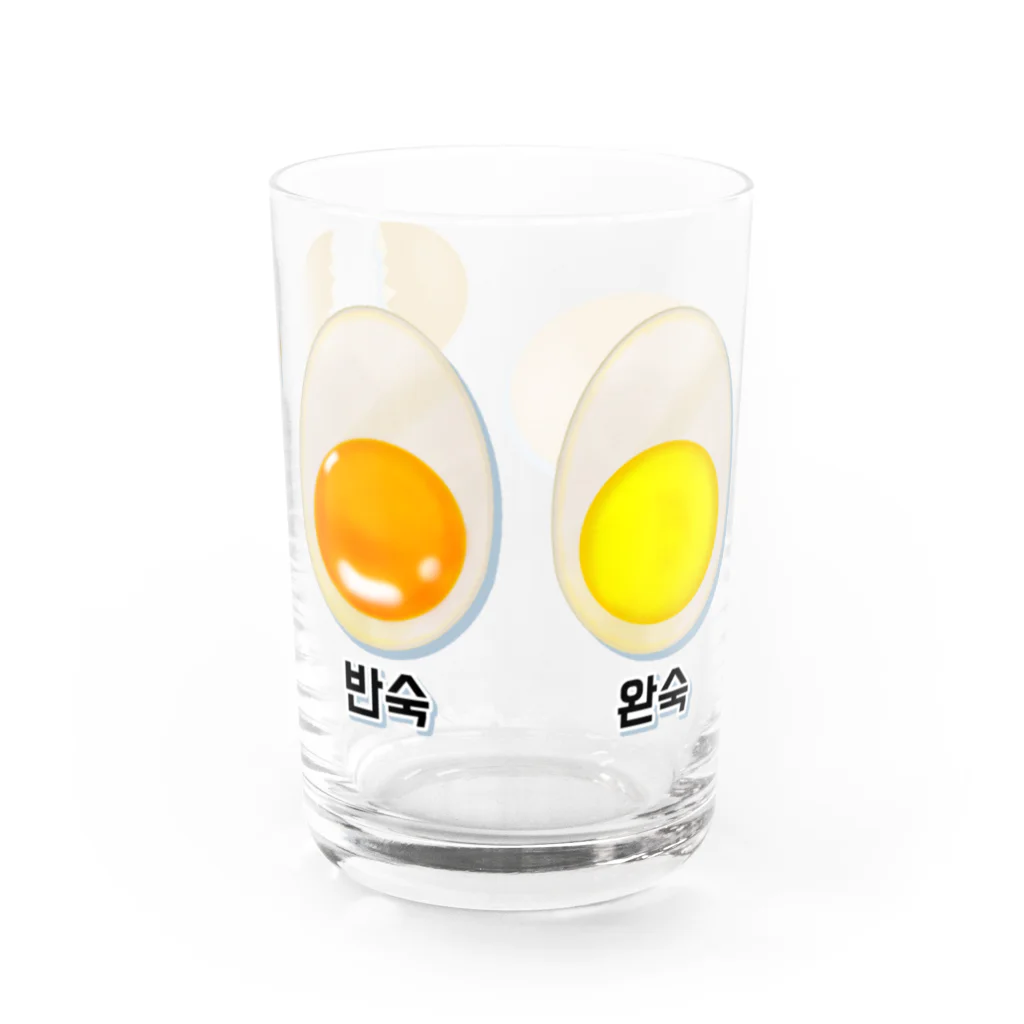 LalaHangeulの卵 生卵 半熟 完熟⁉︎　韓国語デザイン グラス右面