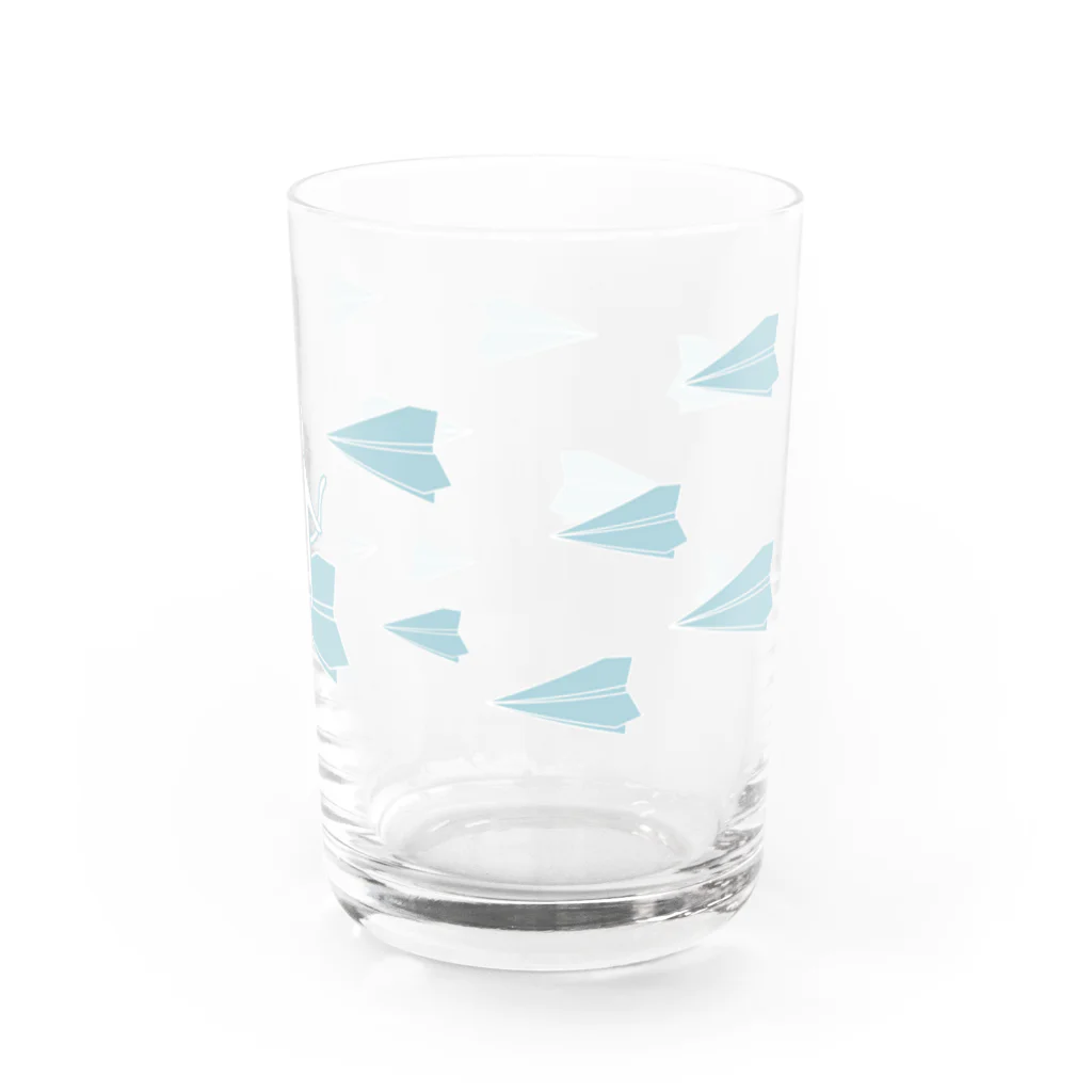 soraの紙飛行機に乗った猫のさぶろう Water Glass :right