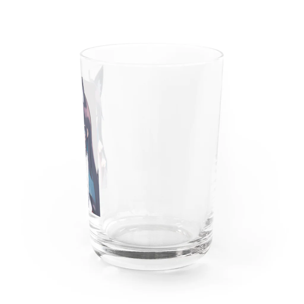 ケモ耳美少女キツネちゃん（AIart）の紺色の髪のキツネの女の子 Water Glass :right