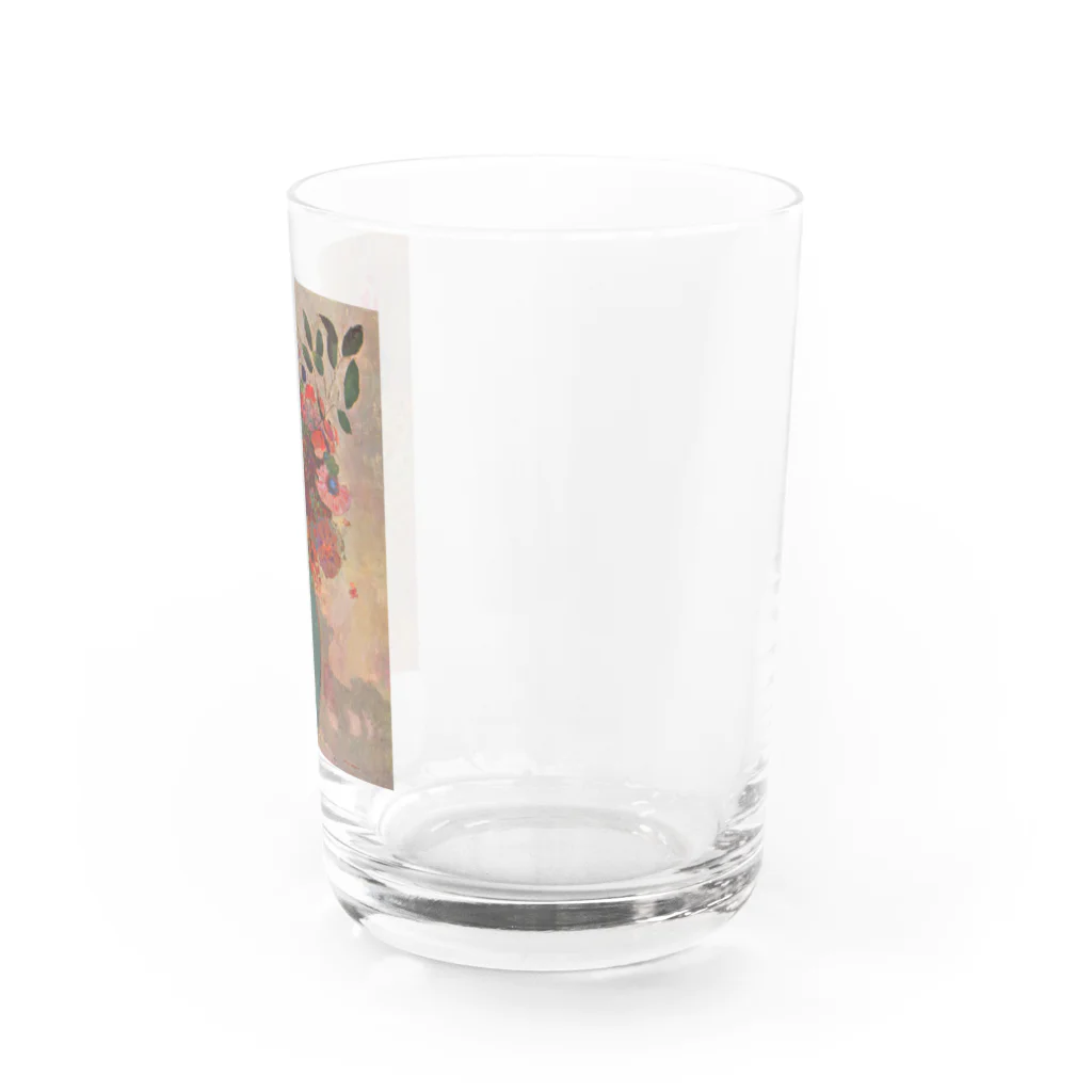 世界美術商店のトルコ石色の花瓶の花 /  The turquoise vase グラス右面