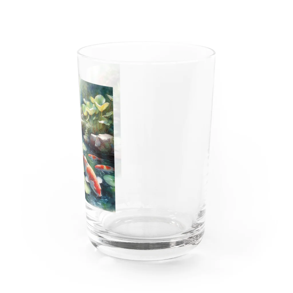 ワンダーワールド・ワンストップの鯉が泳ぐ池　水彩画調② グラス右面