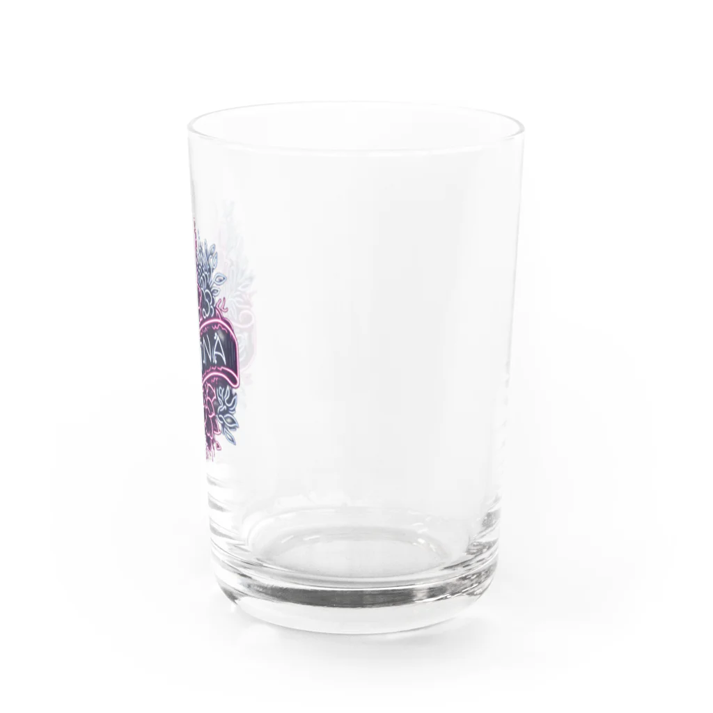 N SAUNA LOGOのネオン風花柄サウナロゴ11　花柄ver.4 Water Glass :right