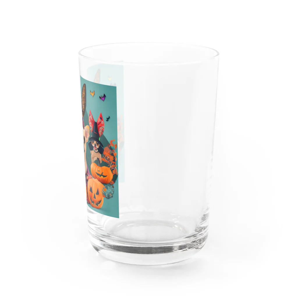 チワワ愛好家ショップのカラフルな夜のハロウィン・チワワ・フィエスタ Water Glass :right