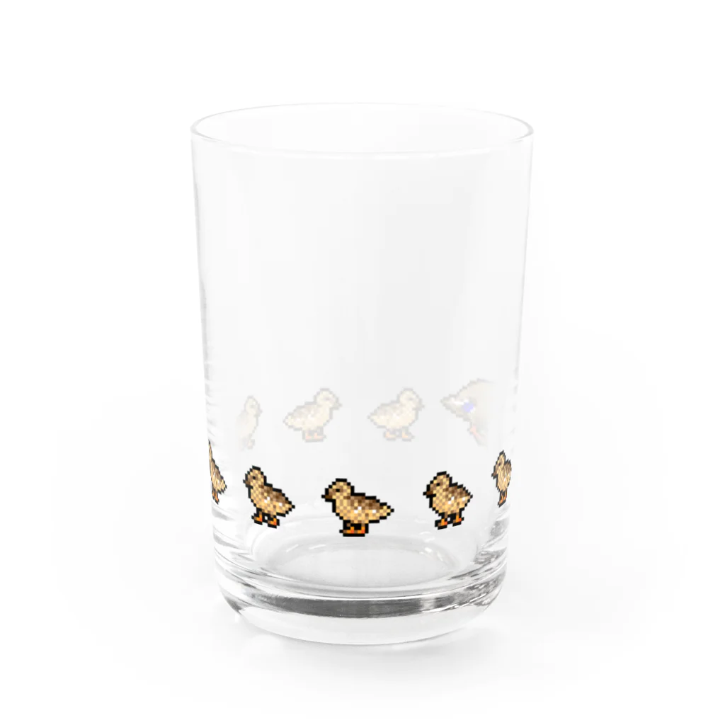 naturaloopのドット絵カルガモ親子の行列 Water Glass :right