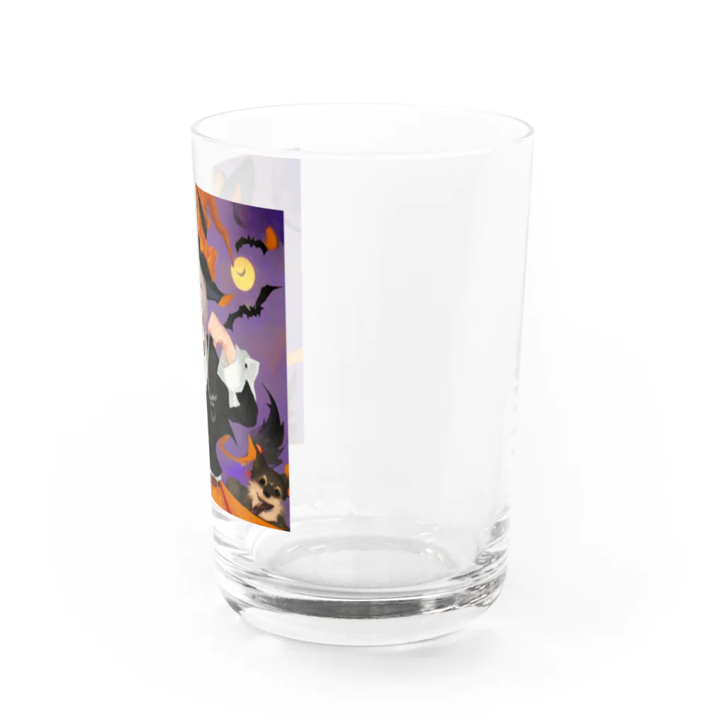 チワワ愛好家ショップのワワ大好き魔女のハロウィン・キャンディ・キス Water Glass :right