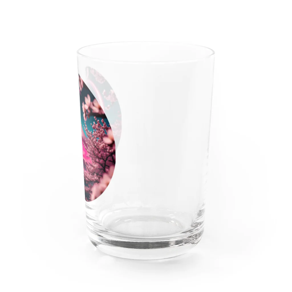 RetrowaveFlowerのRetrowaveFlowerー富士山ー Water Glass :right