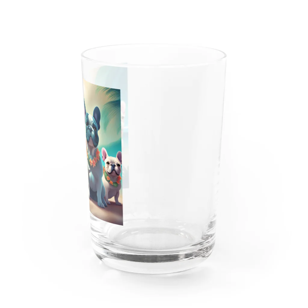 ChicCanvas Boutiqueのハワイアンで佇むフレンチブルドッグ達 Water Glass :right