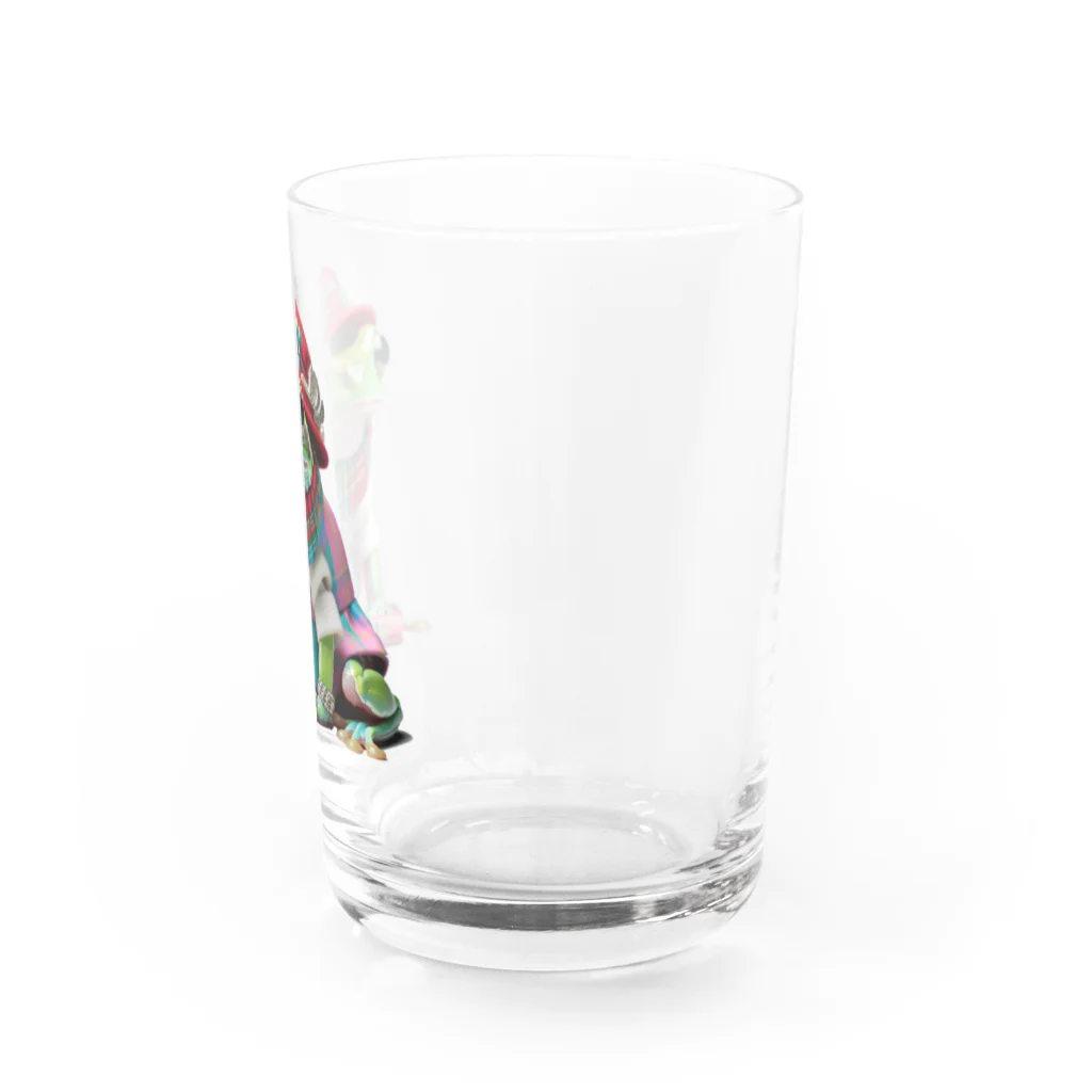 はらペコチャンネルのおしゃれなカエル（赤チェック） Water Glass :right