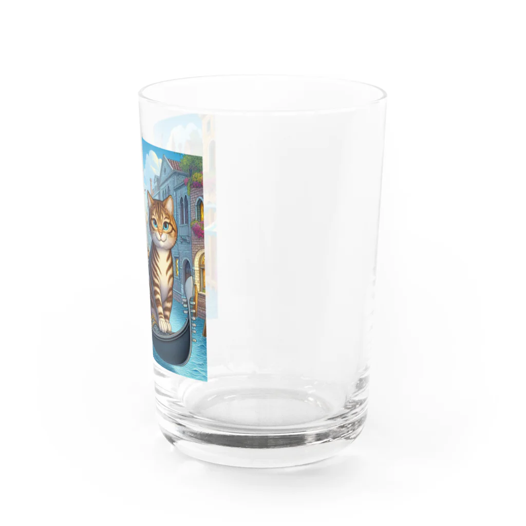 ニャーちゃんショップのヴェネツィアの水路でゴンドラに乗っているネコ Water Glass :right