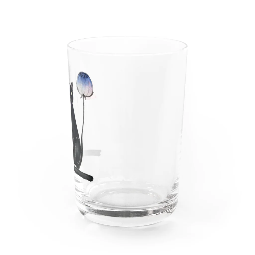 幸運のしっぽの黒猫と花 Water Glass :right