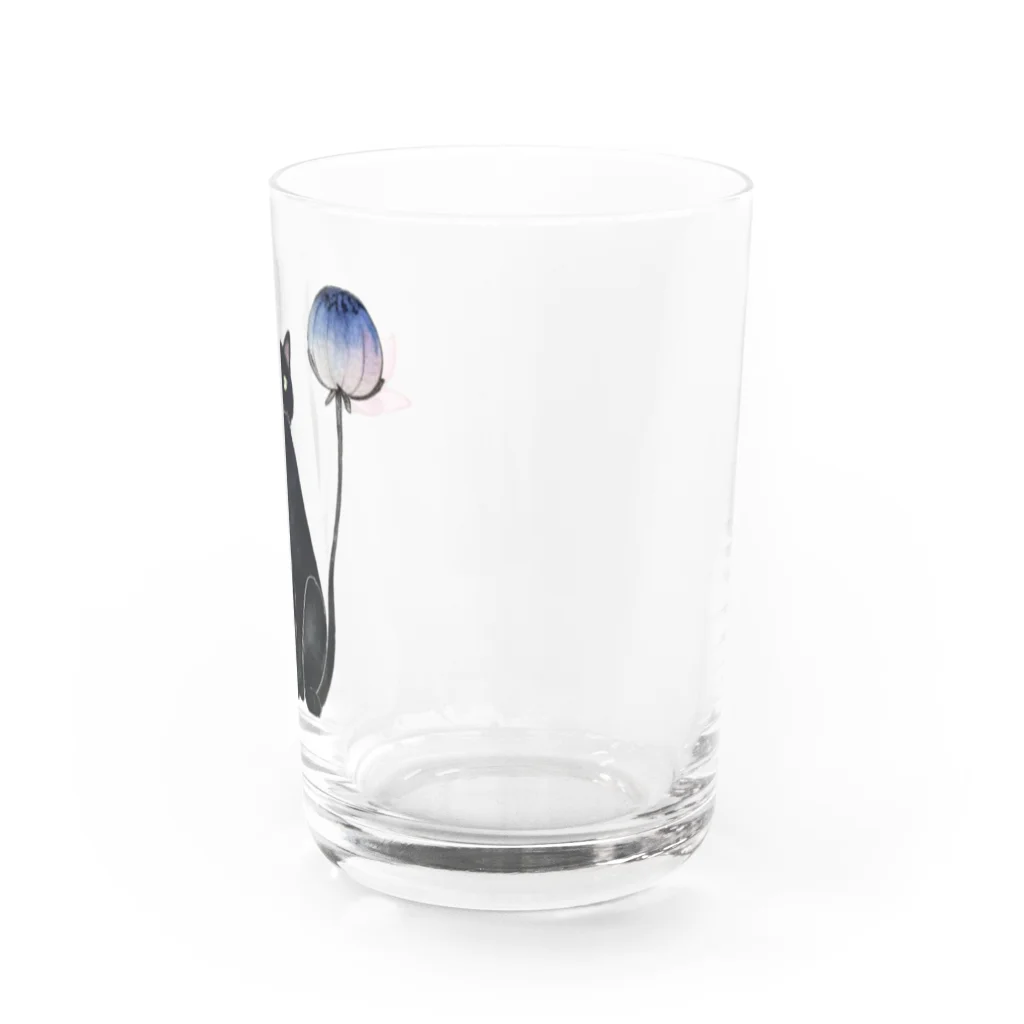 幸運のしっぽの黒猫と花 Water Glass :right