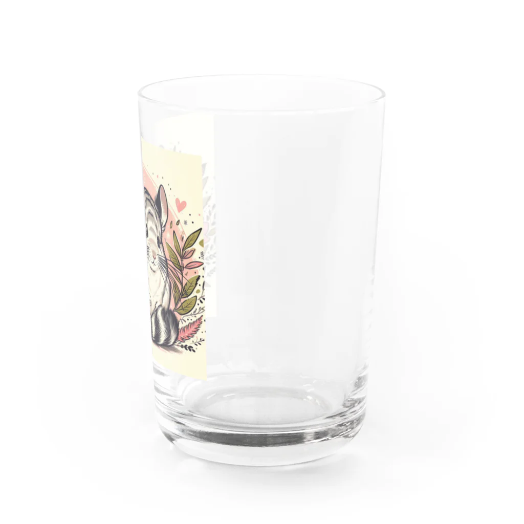 もふっとチンチラ🐭のセピアなチンチラ Water Glass :right