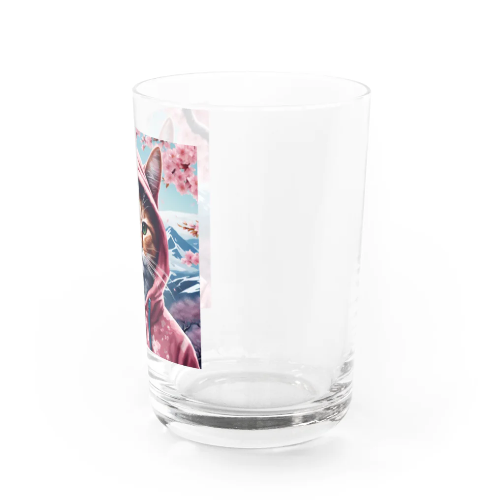 オシャンな動物達^_^の桜舞うなかオシャン猫 Water Glass :right
