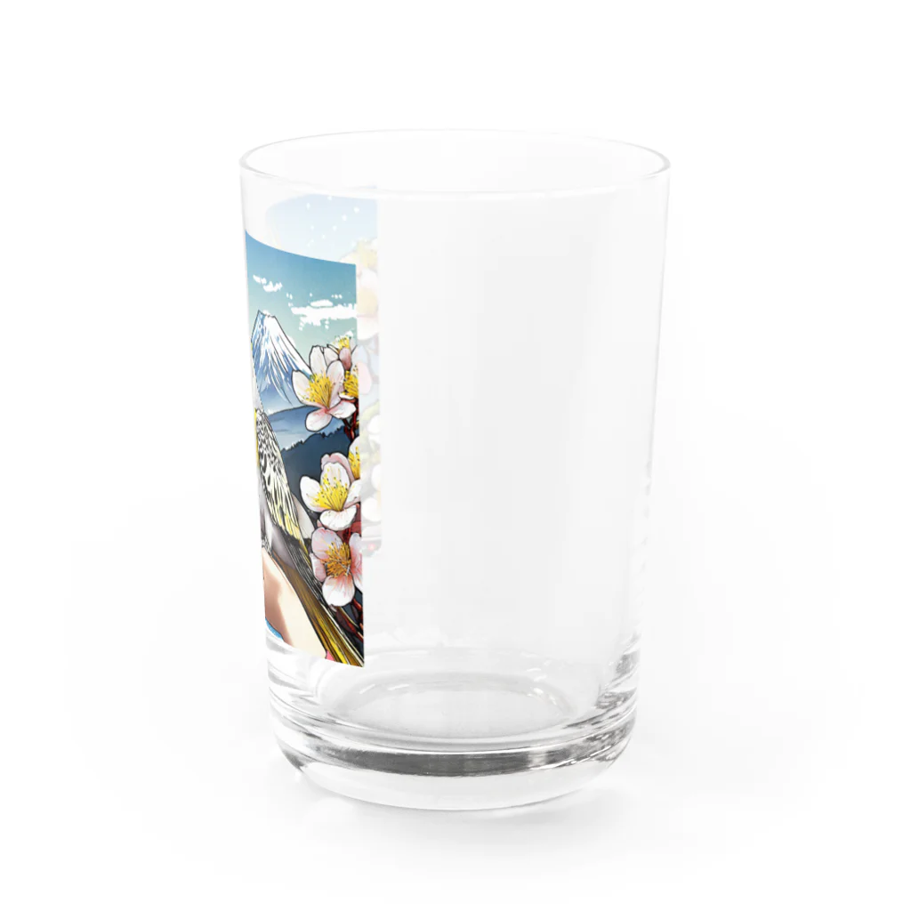 Paonのズーのオカメインコと山景色 Water Glass :right