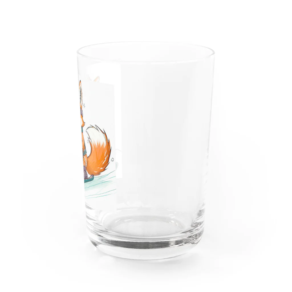 まるアニマル　のスノーボード　キツネ Water Glass :right
