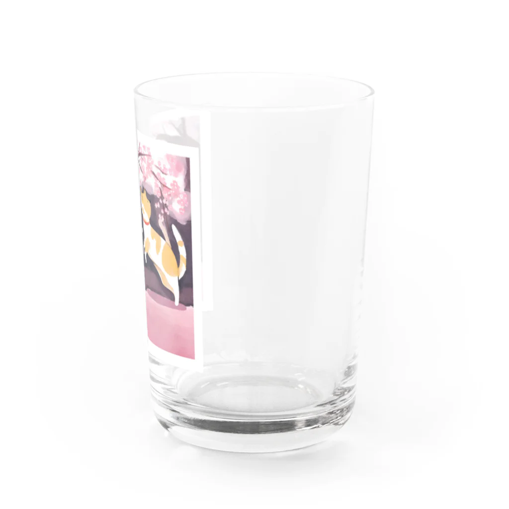 Shironekokuuの桜で遊ぶ犬と猫 Water Glass :right