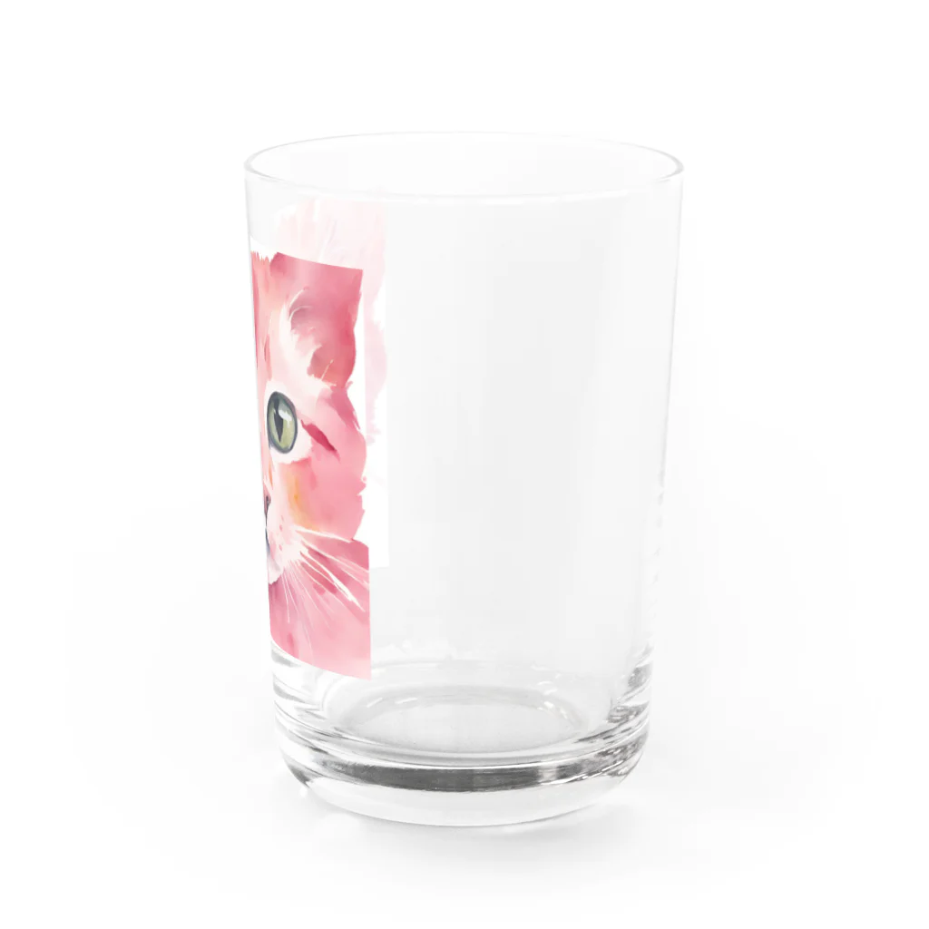 キャツアイのピンクの猫ちゃんやで Water Glass :right