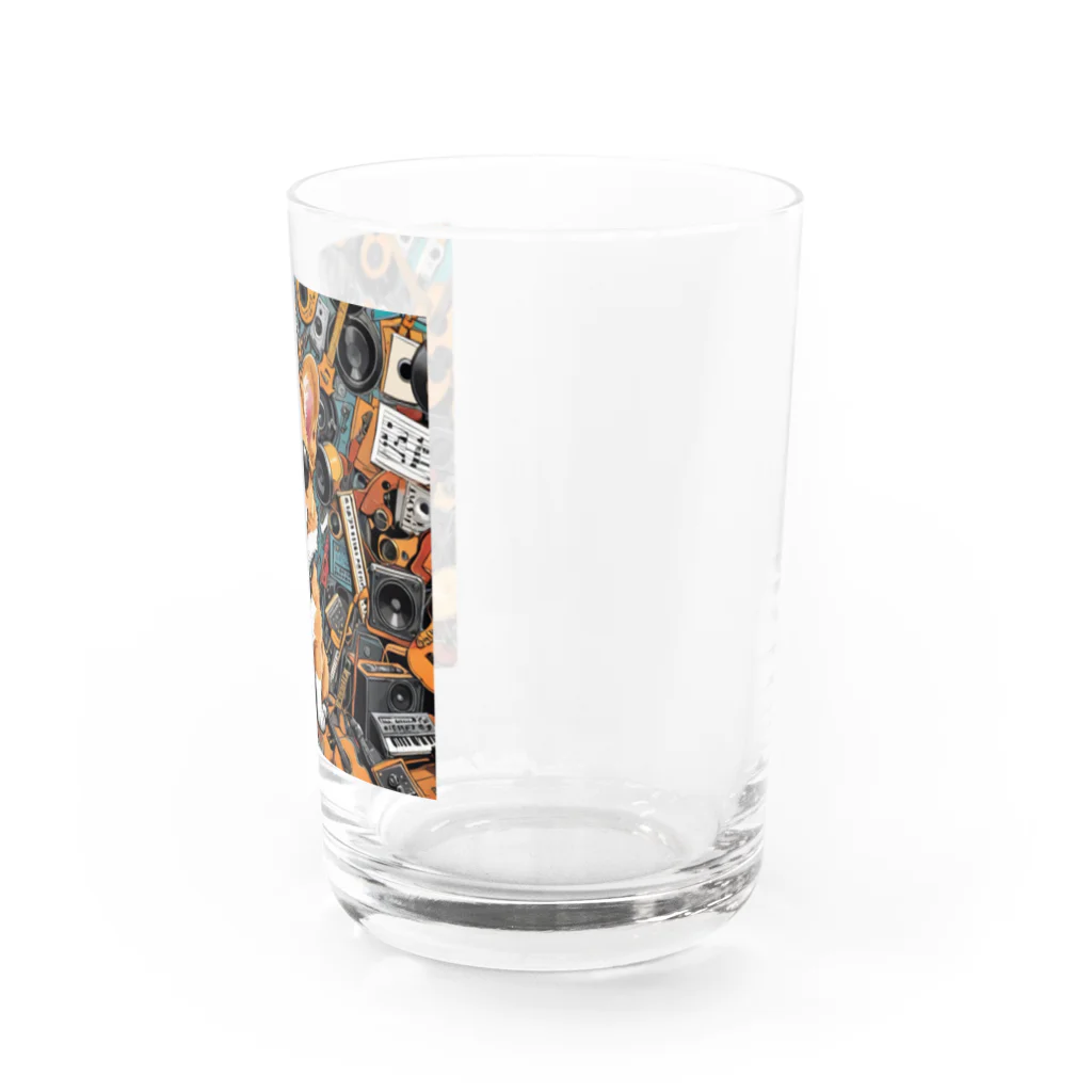 アニマルアーティファクトの楽器に囲まれているコーギー Water Glass :right