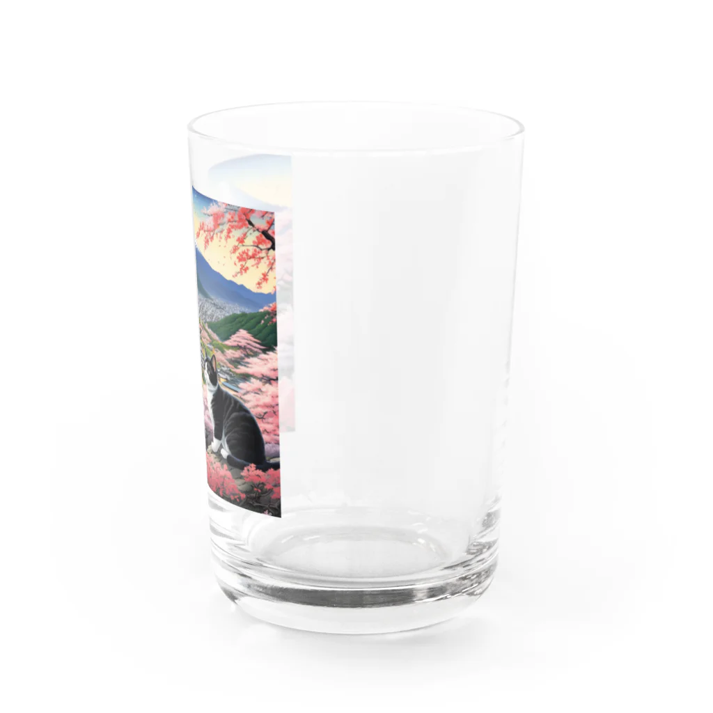 だんのんの桜と富士山と猫 Water Glass :right