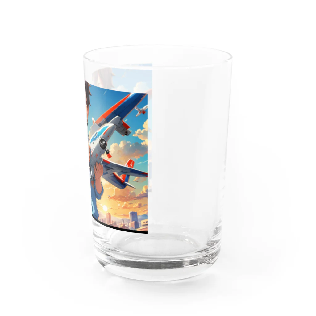 YUIMUNI-ユイム二の空を駆けるかっこいい飛行機模型を手にした子供 Water Glass :right