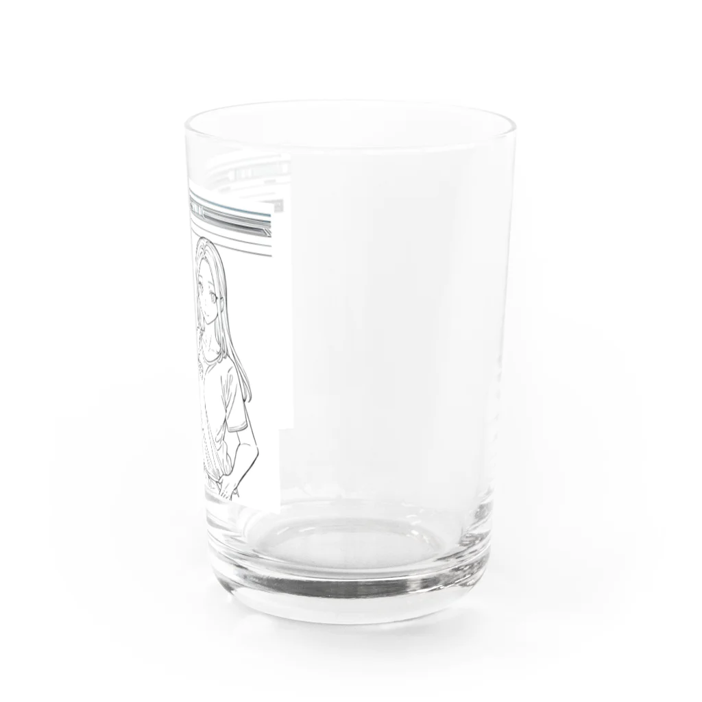 猫集めの爽やかな女性が描かれた線画 Water Glass :right