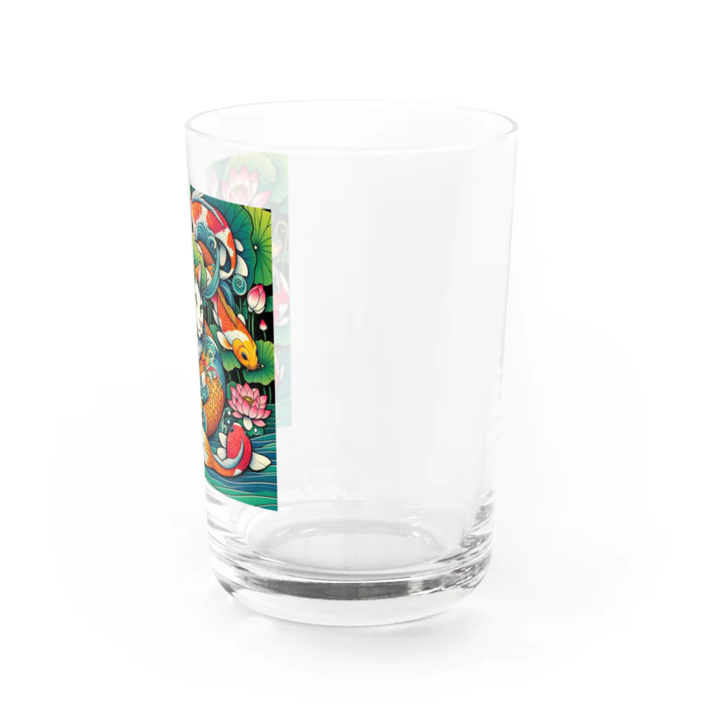 EMAKIの和紋様 x 猫　錦鯉と遊ぶ猫 Water Glass :right