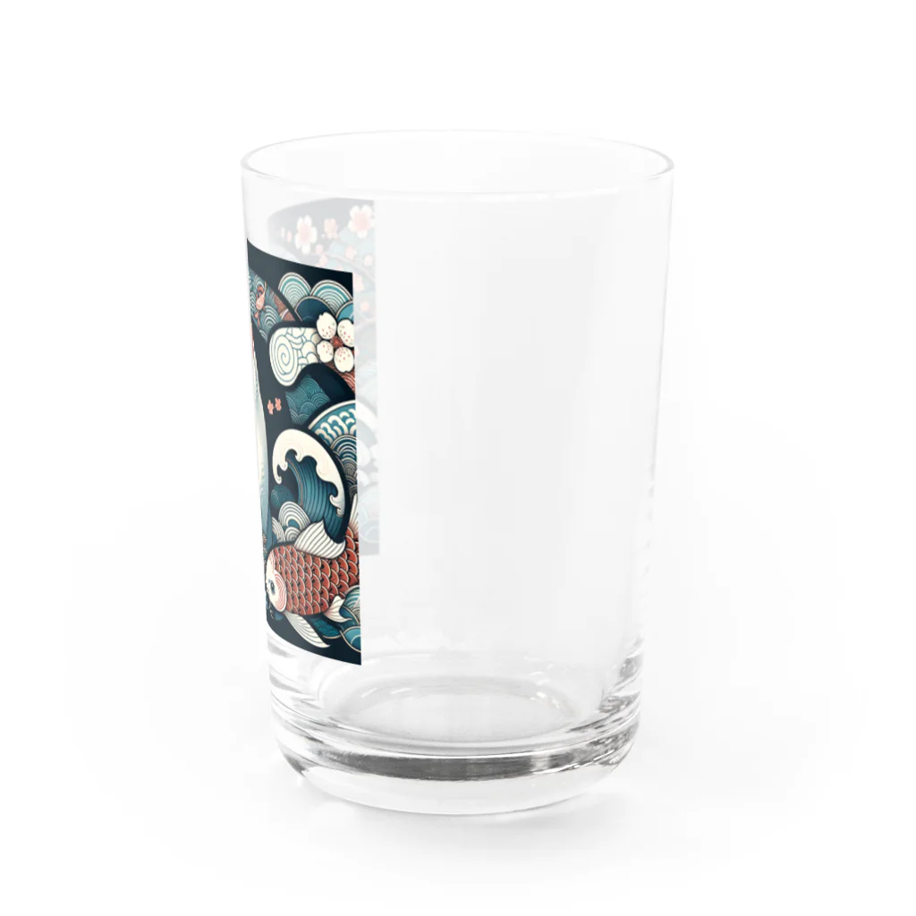 EMAKIの和紋様 x 猫　鯉と桜と波 Water Glass :right