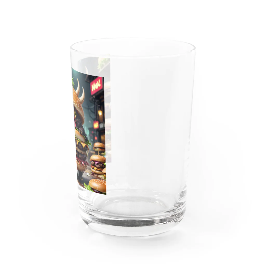 AI妖怪大図鑑のトリプル肉厚ビーフバーガー妖怪　バグドガルド Water Glass :right