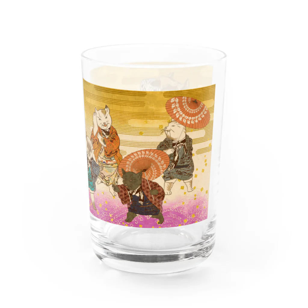 山歌和樂陽 浮世絵　Yamakawa Rakuyou UKIYOEの猫浮世絵シリーズ　猫一座 Water Glass :right