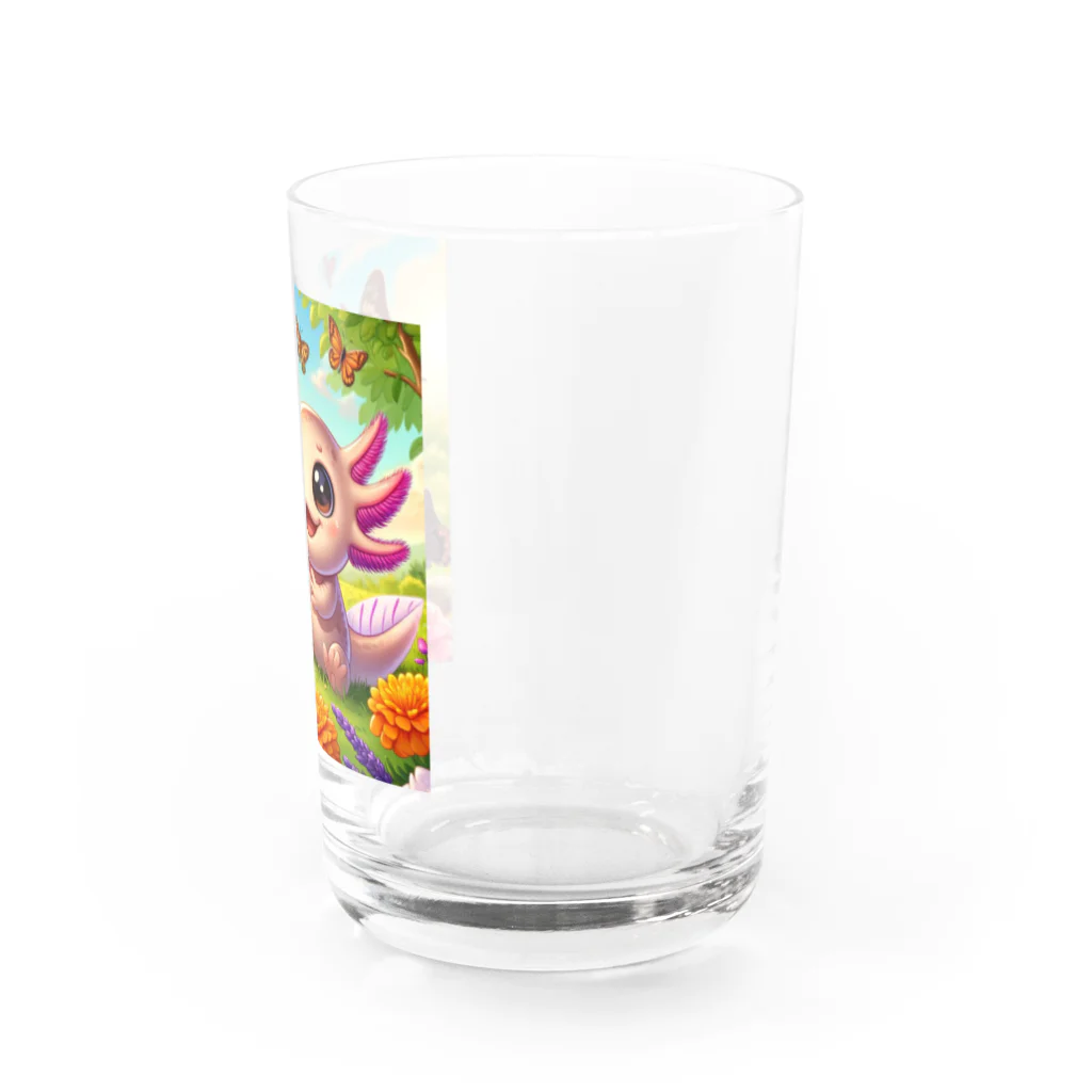 adjustの蝶々と一緒に遊んでいるかわいいウーパールーパー Water Glass :right