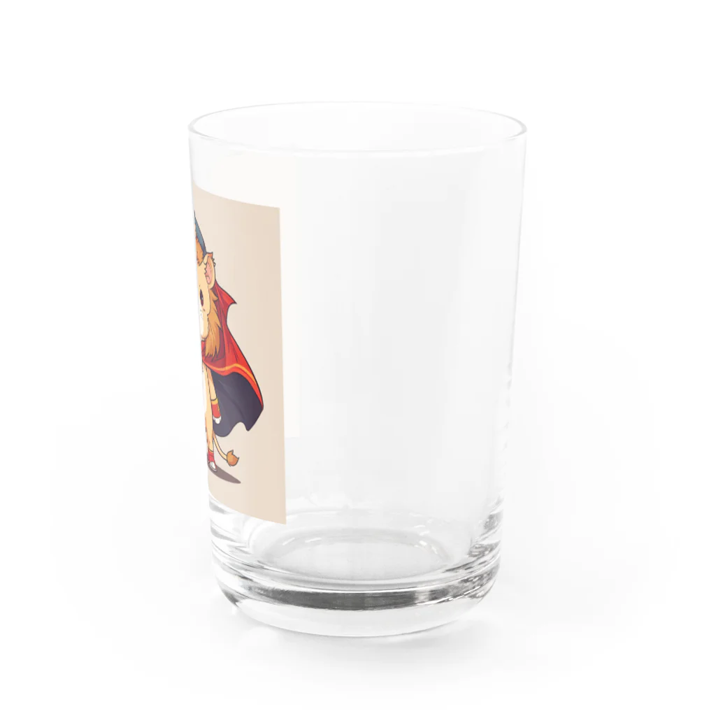 ganeshaのスーパーヒーローのマントを着たかわいいライオン Water Glass :right