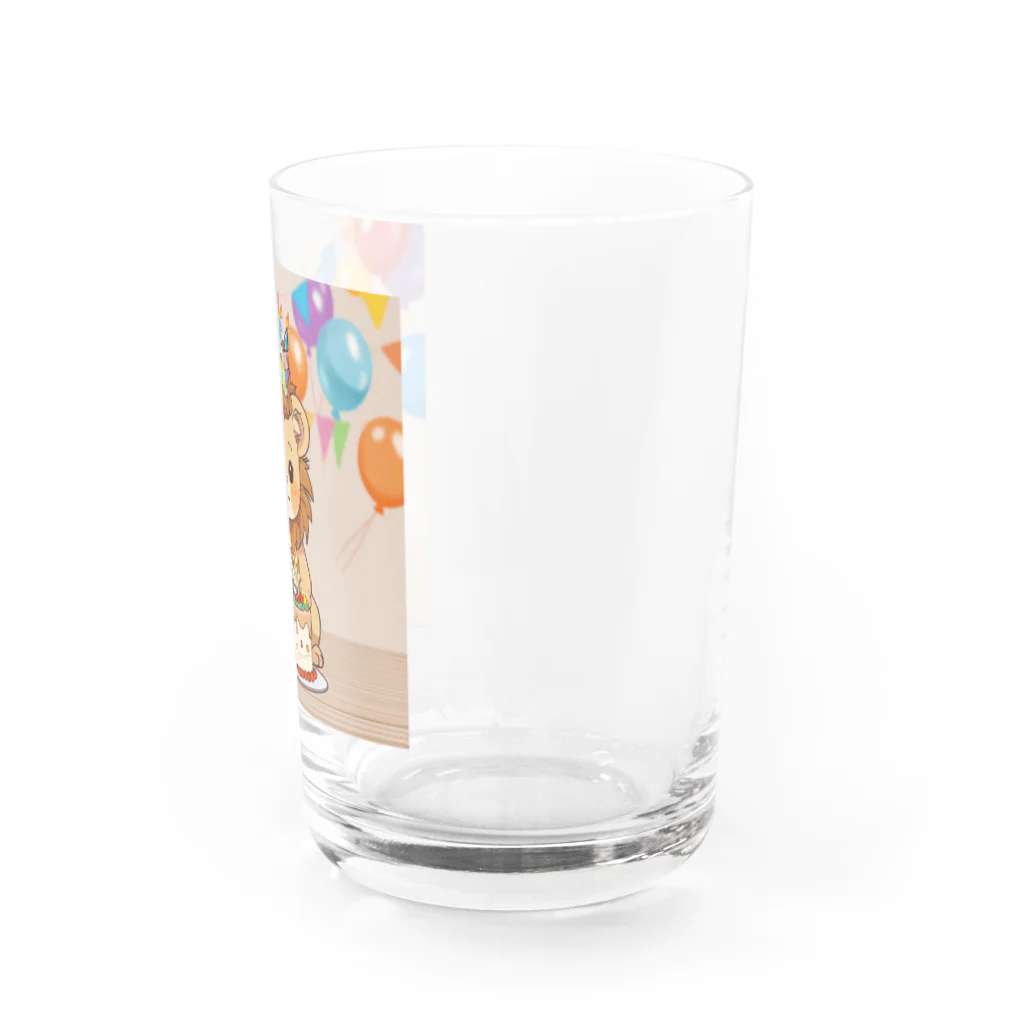 ganeshaの可愛いライオンとバースデーケーキ Water Glass :right