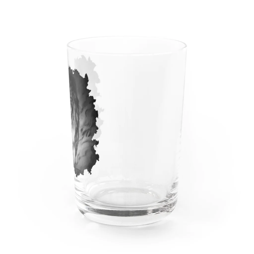 greetenのライオン　アートアニマル　モノクロ Water Glass :right