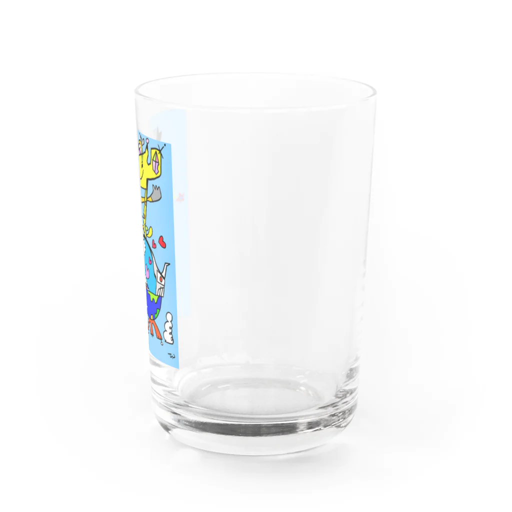 peace11newsの頑張る地球君の上・愛犬ベン・平和の星ビームを放つｖ(ｘｘ）＞ Water Glass :right