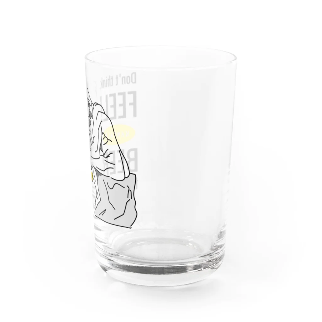 ビールとアート TM-3 Designの彫刻 × BEER（考える人：考えるな、感じろ! とりあえずビール!!）黒線画 Water Glass :right