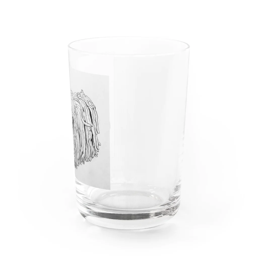 光平洋子のかしこいプーリー犬が振り向いた。puli illustration  Water Glass :right