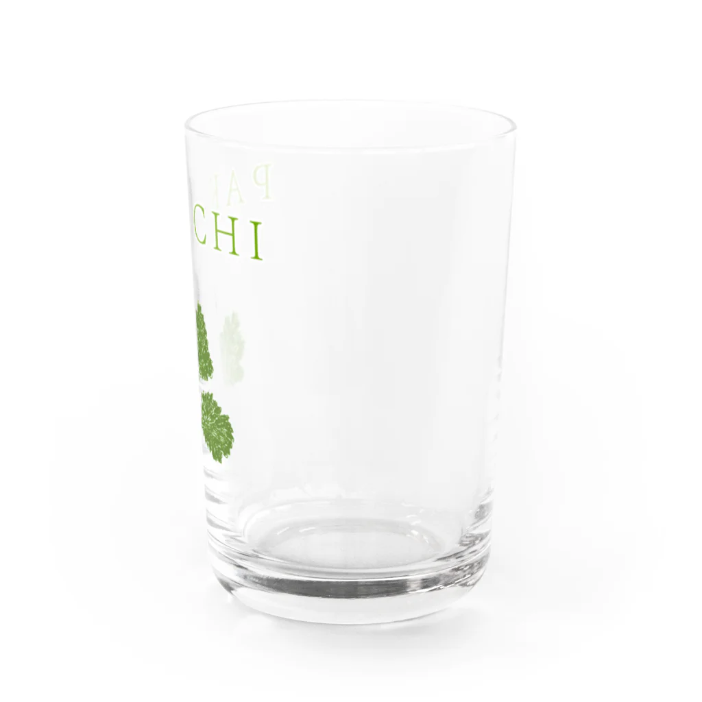 NIKORASU GOのこの夏おすすめ！グルメデザイン「パクチー」（Tシャツ・パーカー・グッズ・ETC） Water Glass :right