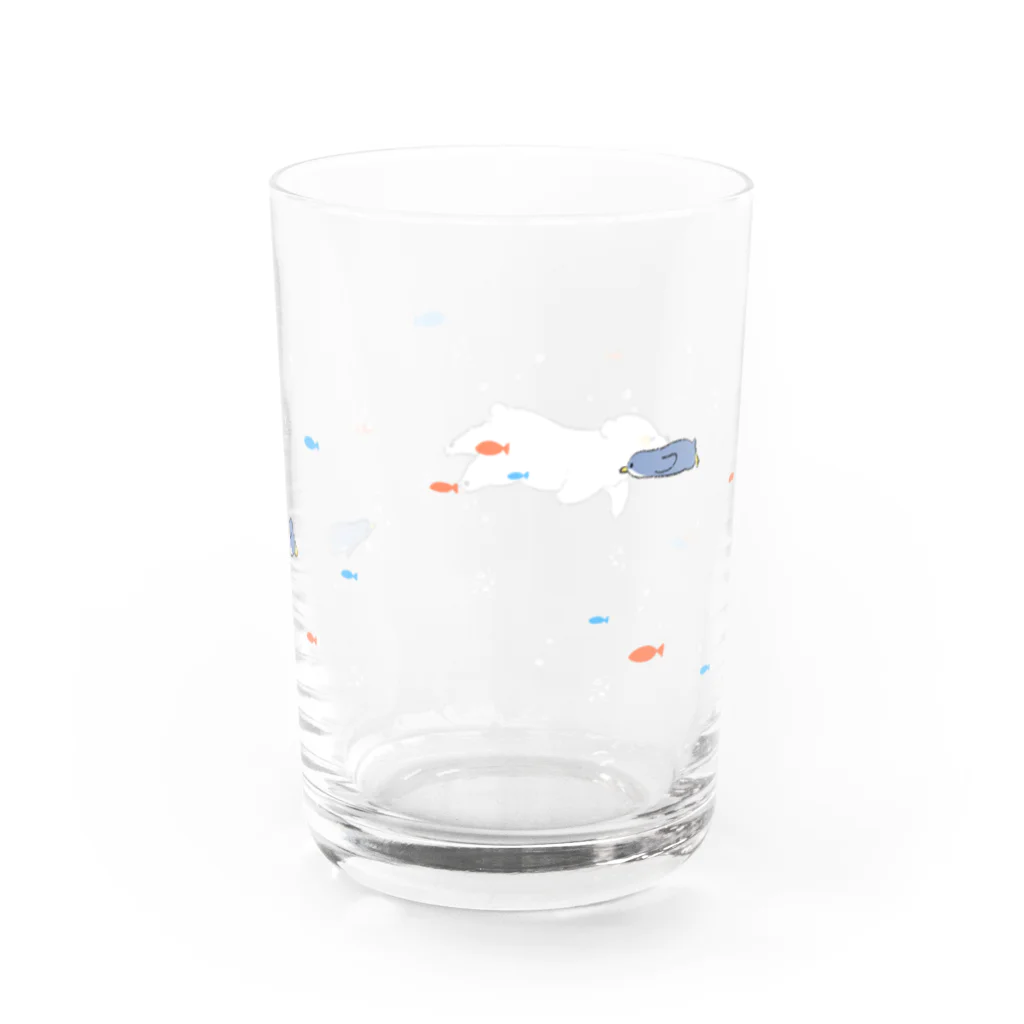 るびあなの泳ぐシロクマとペンギンのグラス Water Glass :right