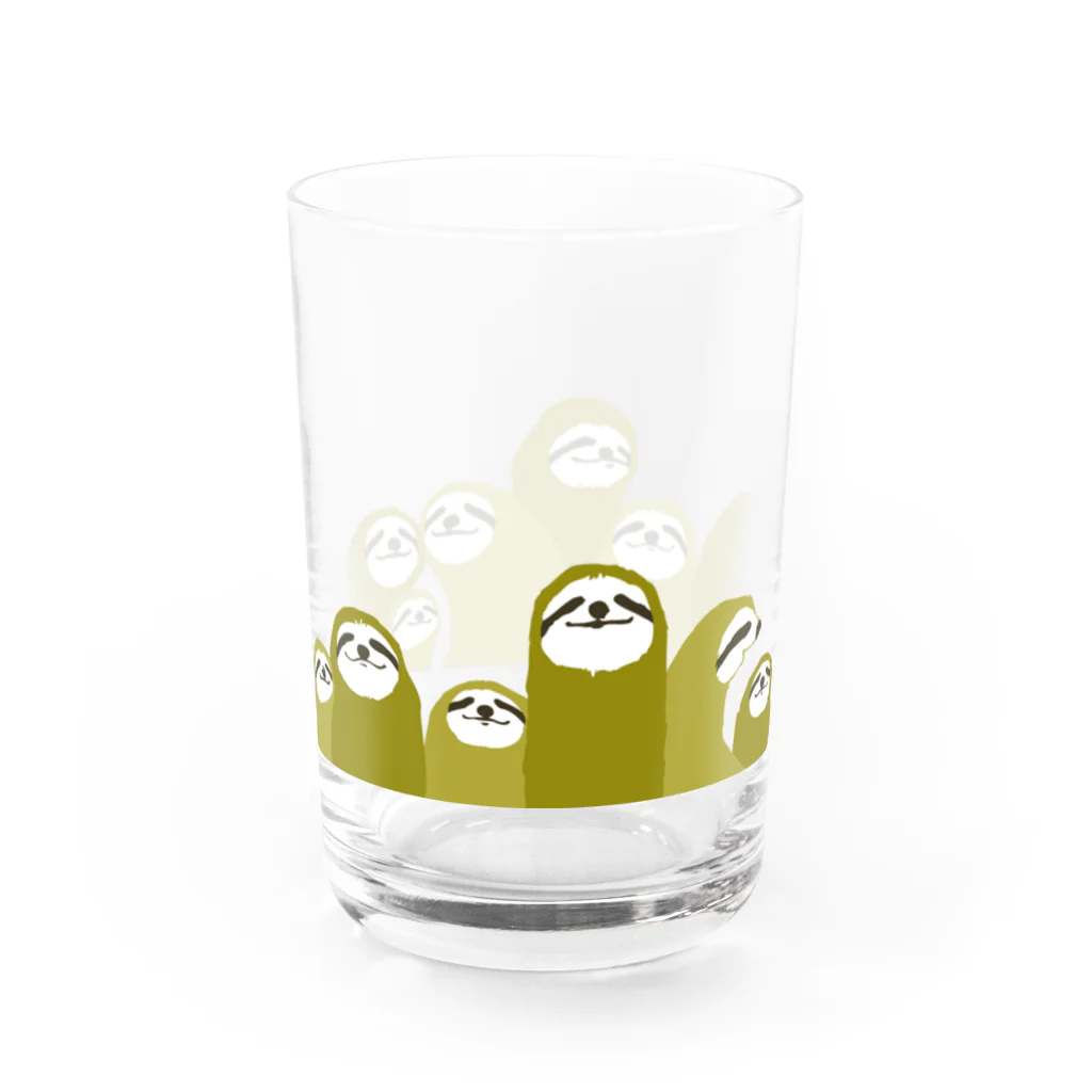 タバタ画房ののぞいているなまけものたち（カーキ） Water Glass :right