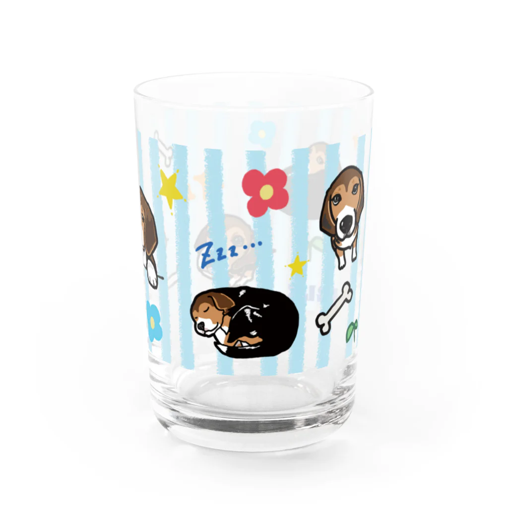 イラストカフェ（ビーグル）のビーグル★ストライプ（ブルー） Water Glass :right