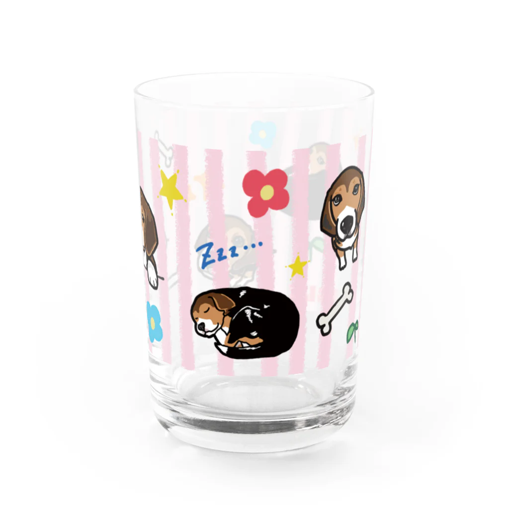 イラストカフェ（ビーグル）のビーグル★ストライプ（ピンク） Water Glass :right